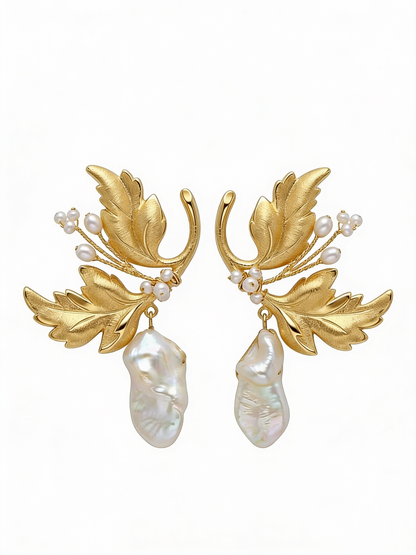 Leaf Me Be Pearl and Metal Earring