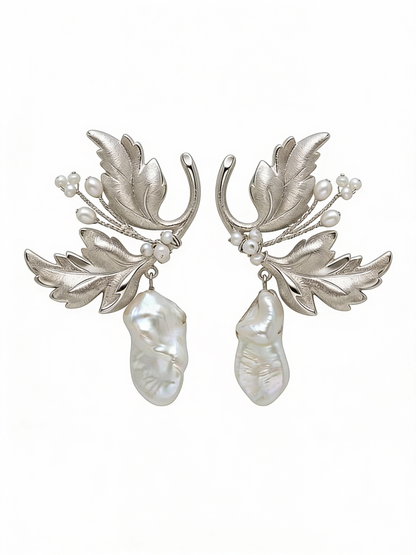 Leaf Me Be Pearl and Metal Earring