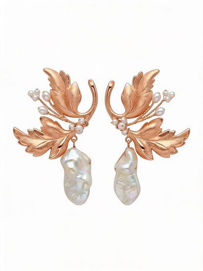 Leaf Me Be Pearl and Metal Earring