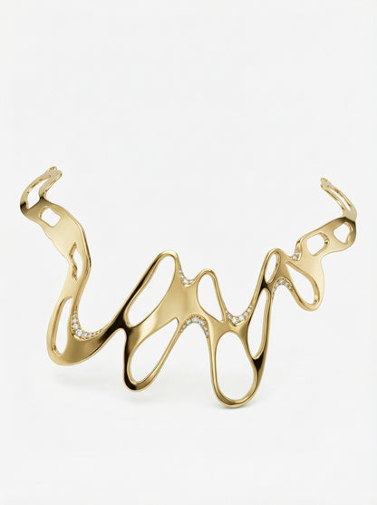 Luna Sculptural Designer Choker in yellow gold – 925 sterling silver moissanite necklace Aagami